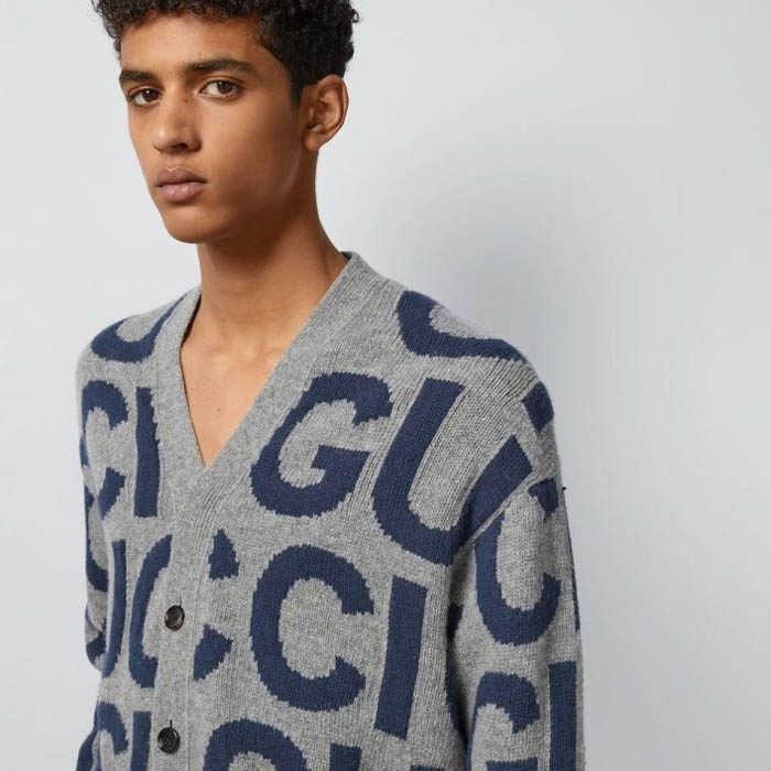 구찌 GC 로고 인타르시아 디에일의 울 가디건