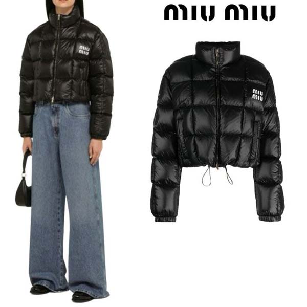 미우미우 로고 나일론 크롭 숏패딩 (블랙)