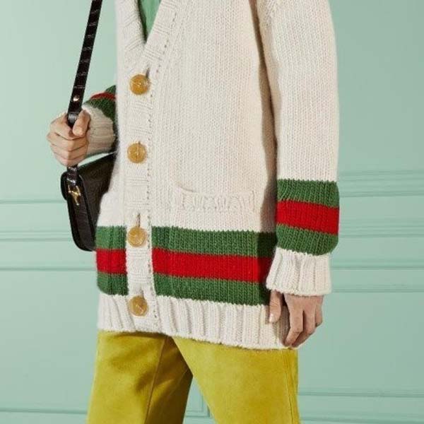 구찌 삼선 브이넥 웹 디테일 가디건