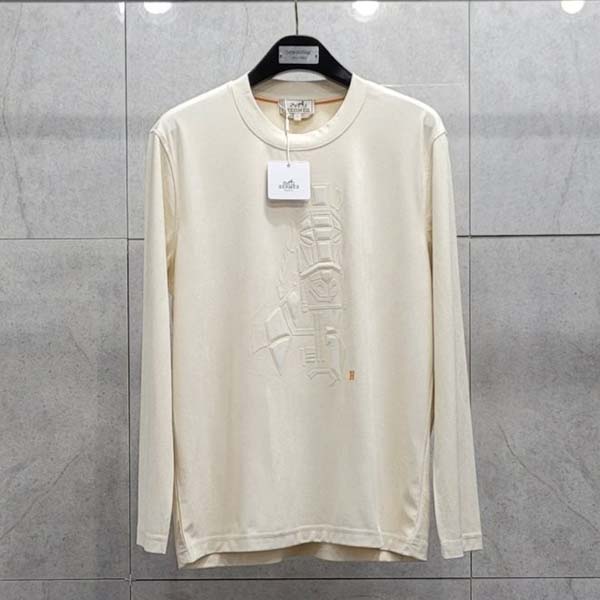 에르메스 로고 긴팔 라운드 티셔츠