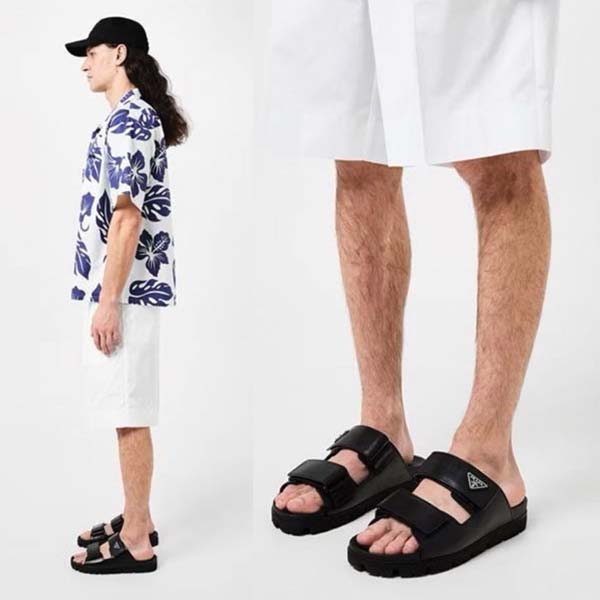 프라다 로고 남성 플립플랍 샌들