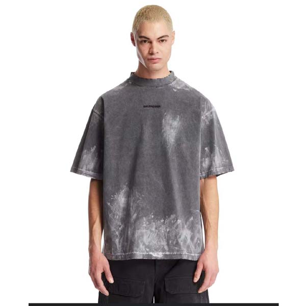 25년 발렌시아가 자수로고 특수 페인팅 워싱 반팔 티셔츠 0424