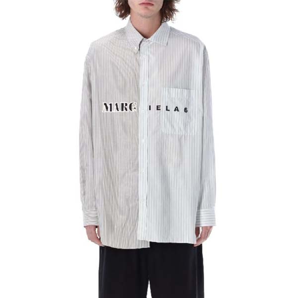 마르지엘라 핀스트라이프 비대칭헴 로고 셔츠 0424