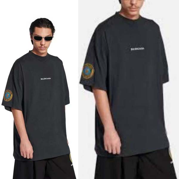 25년 발렌시아가 Uniform Merch 자수패치 라운드 반팔 티셔츠 0616