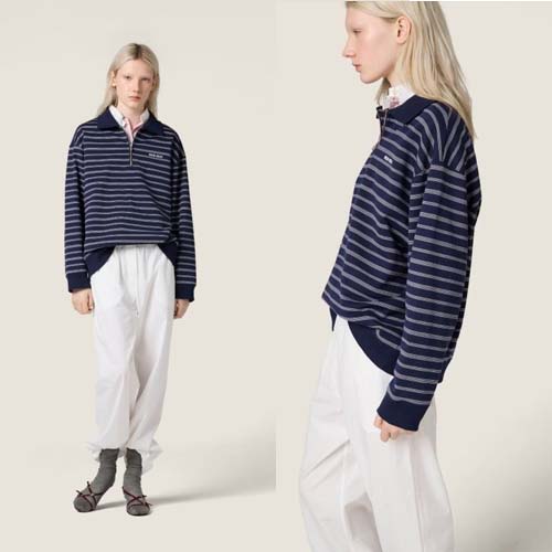 미우미우 25 스트라이프 지퍼 폴로 셔츠