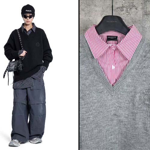 25년 발렌시아가 Layered Shirt 브이넥 스웨터 2종