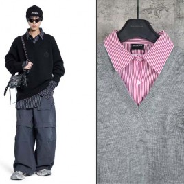 25년 발렌시아가 Layered Shirt 브이넥 스웨터 2종