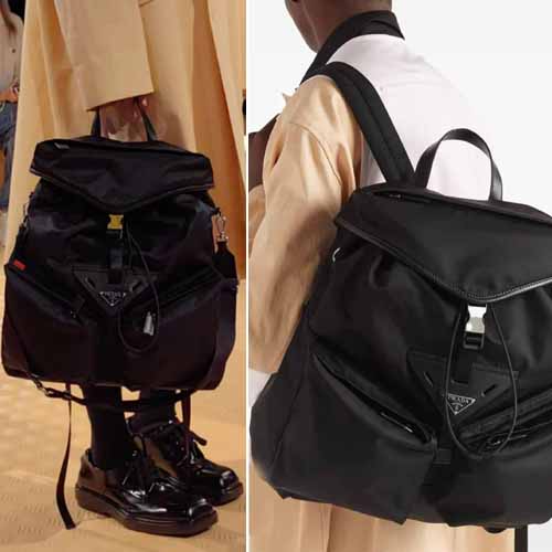 프라다 리나일론 레더로고 백팩 블랙 /그레이 1023