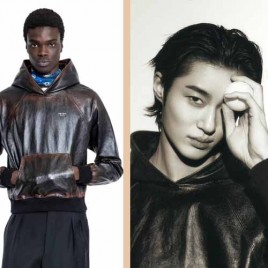 25년 프라다 로고 런어웨이 레더 가죽 후디 1104