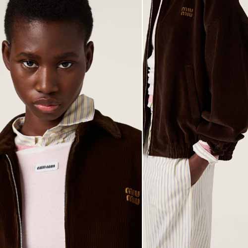 25년 미우미우 로고 브라운 코듀로이 재킷 0103