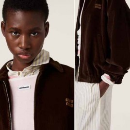 25년 미우미우 로고 브라운 코듀로이 재킷 0103