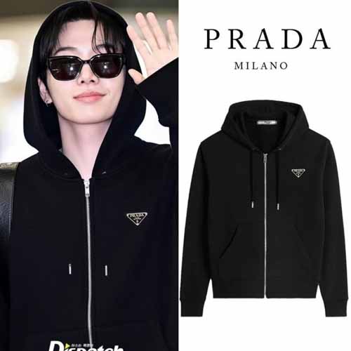 프라다 로고 후디 블랙 집업