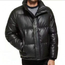 프라다 레더 다운 블랙 점퍼