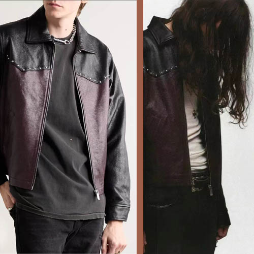 ERD 시그니처 스터드 투톤 레더 웨스턴 재킷 0114