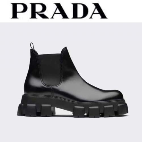 프라다 모놀리스 브러쉬드 레더 첼시 부츠 블랙 0124
