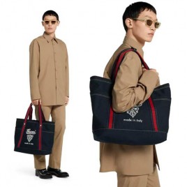 25/26ss 구찌 로고 미디움 프린티드 캔버스 백 다크 블루