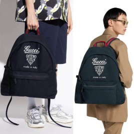 25/26ss 구찌 로고 프린트 캔버스 맥시 네이비 백팩 0226