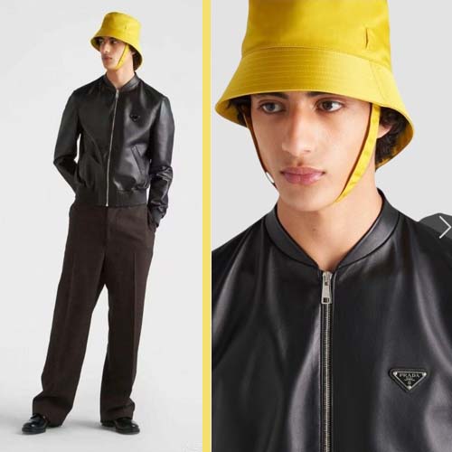 프라다 삼각로고 레더 블루종 블랙재킷