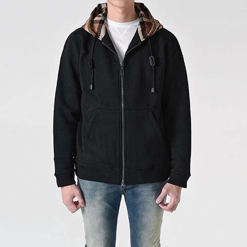 버버리 8048026 체크 후디 블랙 집업자켓