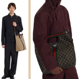 Gucci Giglio GG 캔버스 삼선 라지 토트 백
